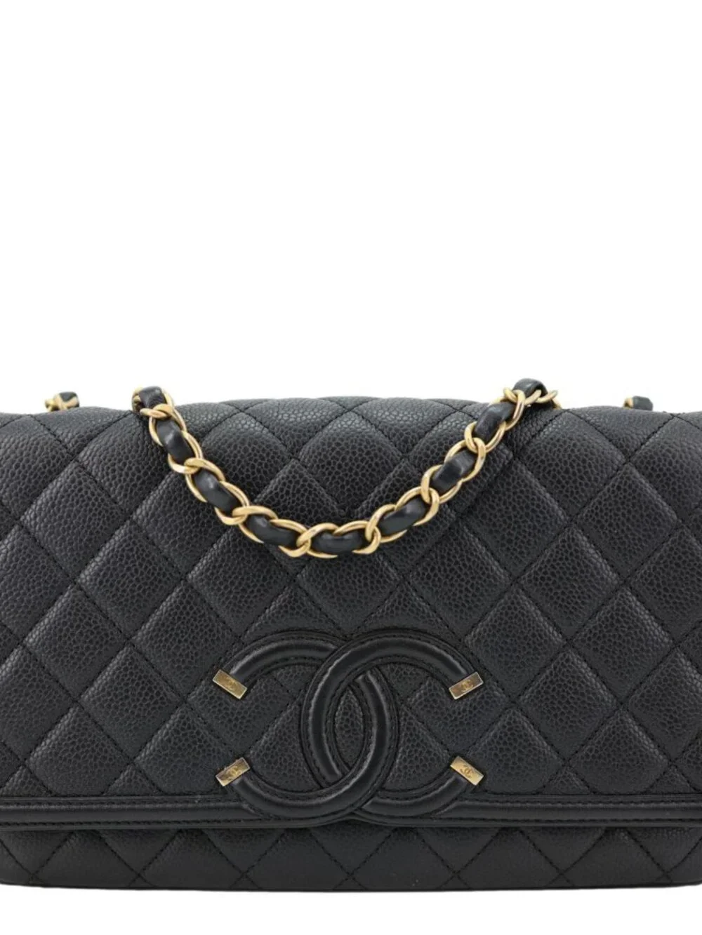 Chanel CC Filigree Flap Caviar Quilted Leather Crossbody Bag Black